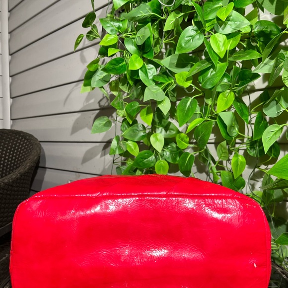 Bright Red Gathered Patent Leather Large Coach Purse W/Charm